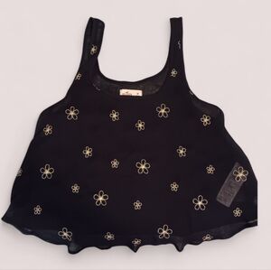 Hollister Women's Medium Sheer Daisy Navy Blue Tank Top Y2K